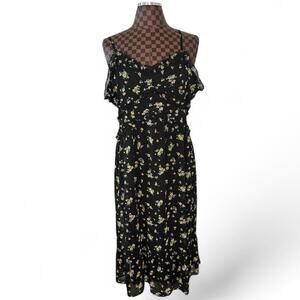 No Boundaries Floral Slip Dress XXL Black Yellow Spaghetti Strap Boho Fairycore